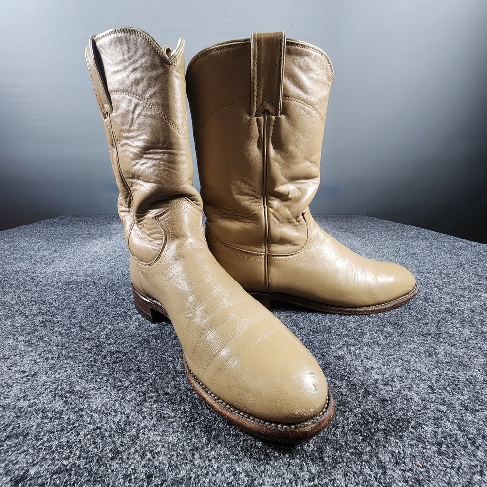 Justin Cowboy Boots Womens 7B Beige Leather Roper Western L3710 Made in USA
